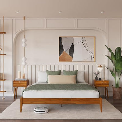 Bme Dinkee Solid Wood King Bed Frame - 15 Inch Modern Minimalist Design with Wood Slat Support