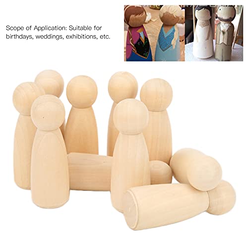 10Pcs Wooden Peg Dolls 75mm / 3.0in Unfinished Doll People Burr‑Free Develop Hands‑On Skills Wooden Decorative Figures for Kids Art and Creative DIY Pssopp