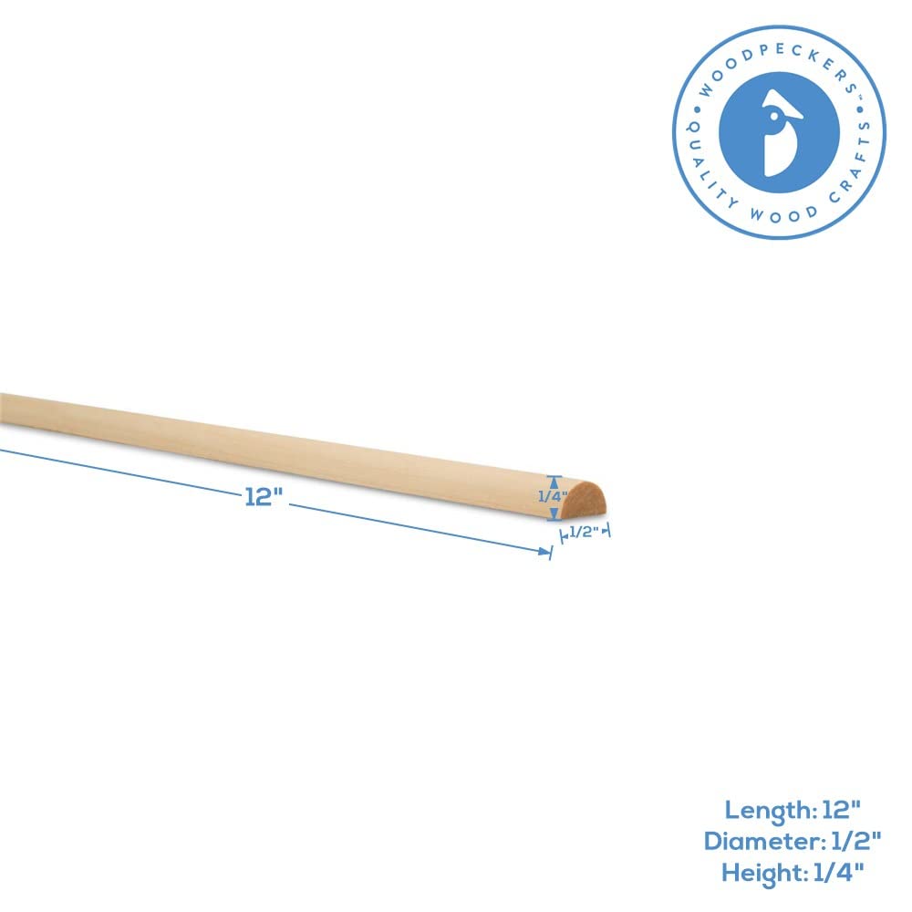 Split Wood Dowel Rods 12-inch x 1/2-inch, Pack of 25 Unfinished Fluted Molding Trim for DIY & Dowel Feature Wall, by Woodpeckers Woodpeckers