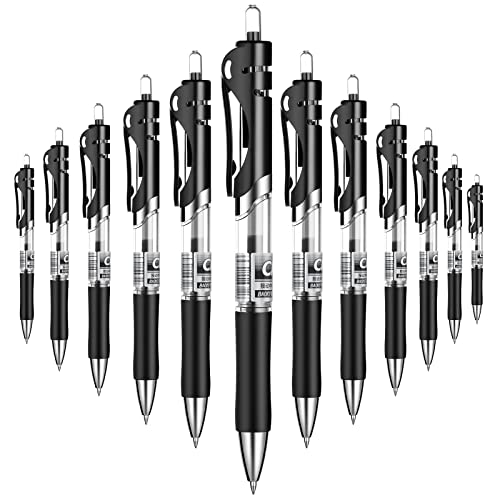 YPENSLZX 0.7mm Gel Pens, Black Ink, Retractable Rolling Ball Gel Pens, Writing Smoothly, Large Capacity, Suitable for Working or Studying, 12-Pack, YPENSLZX