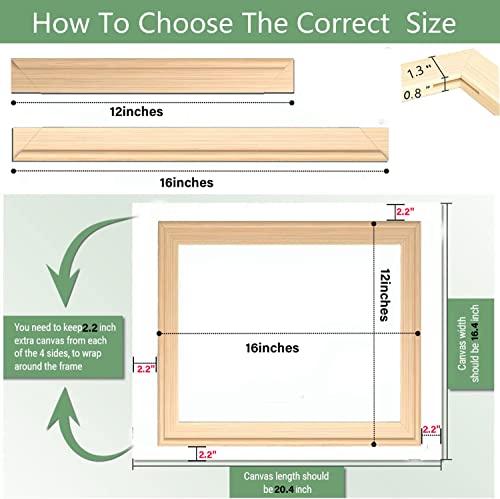 Cyauatt 2 Pack 12"x16"Canvas Wood Stretcher Bars, DIY Wood Canvas Frames Kit, Wooden Art Frames, Wood Stretching Bars for Gallery Wrap Oil Painting Cyauatt