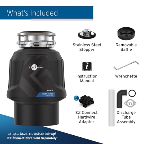 InSinkErator Power 1HP, 1 HP Garbage Disposal, Power Series EZ Connect Continuous Feed Food Waste Disposer, Black InSinkErator