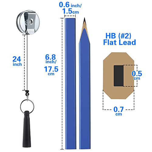 Hiboom 12 Pieces Carpenter Pencil, 7 Inches Flat Octagonal Hard Black Carpenter Marking Pencils with Pencil Sharpener and Silicone Heavy Duty Hiboom