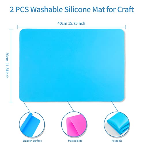 Silicone Mat, Silicone Mats for Crafts, Silicone Craft Mat, 2 Pack 15.7" x 11.8", Large Silicone Mat, Silicone Sheet, Silicone Mats for Resin KQNBI