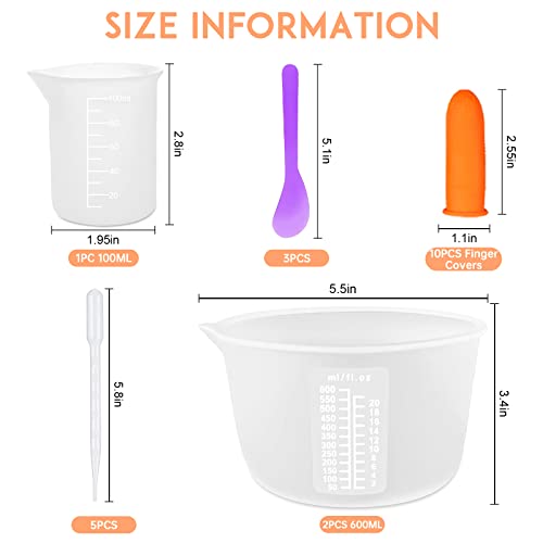 Silicone Resin Measuring Cups Tool Kit, Non-Stick Large Silicone Bowls for Epoxy Resin, Reusable 600&100ml Silicone Mixing Cup with Stir Sticks, YITIAOXIAOYU