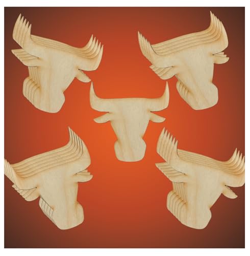 Unfinished Wood Bulls or Toros Cutouts Set of 24 - Shapes for Team Mascot Favors, Western Crafts, and DIY Projects (Size: 4 Inches W) Factory Direct Craft