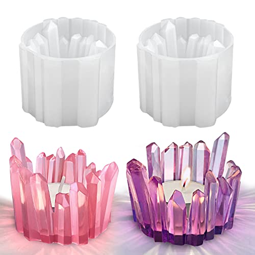 ResinWorld 2 Pack Crystal Cluster Tea Light Candle Holder Mold, Candle Holder Silicone Mold for Resin, Silicone Mold for Candle Holder Jewelry ResinWorld