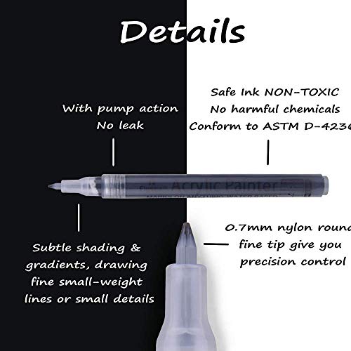 NAWOD Paint Pens White Black Acrylic Marker 6 Pack, Acrylic Permanent Marker, White Paint Pens for Rock Ceramic Wooden Leather Glass Painting Metal NAWOD