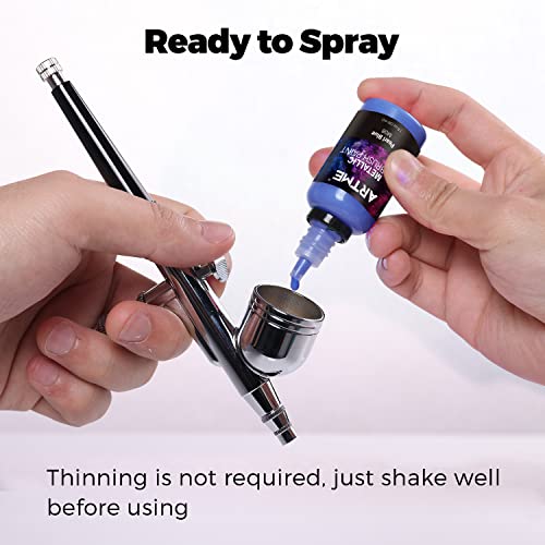 ARTME Airbrush Paint, 12 Metallic Colors Airbrush Paint Set Opaque & Water Based Acrylic Metallic Airbrush Paint, Ready to Spray, Leather & Shoe Artme