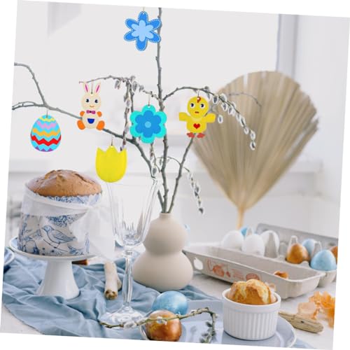 FUNOMOCYA 60pcs Painted Easter Wood Slice Sawdust Eggs Wooden Hanging Chip Label Hanging Piece Wood Chips tag Pendant Wood Charm Easter Unfinished FUNOMOCYA