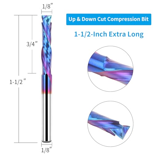 EANOSIC 5PCS Carbide Compression Router Bit Up&Down End Mills 1/8 inch Shank with 1/8 inch Cutter for CNC Mill Machine Wookwork 3D Profile Detail EANOSIC