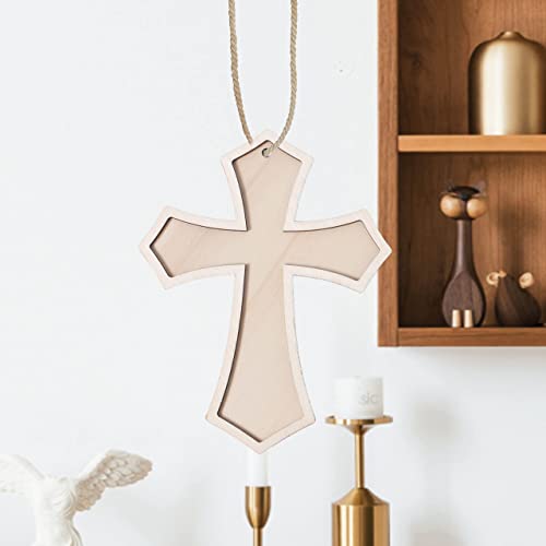 Pack of 12 Unfinished Wood Cross Blank Wooden Framed Cross Antique Shaped for DIY Projects with String… Cregugua