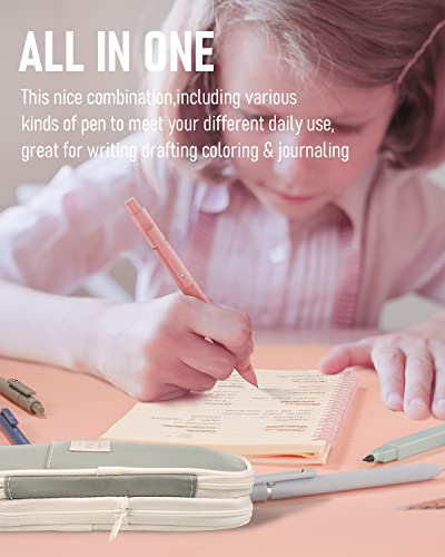 Nicpro 50 PCS Aesthetic School Supplies with Pen Case, 12 Colors Chisel Tip Cute Highlighters, 5 Quick Dry Retractable Black Ink Pens, 6 Pastel Nicpro