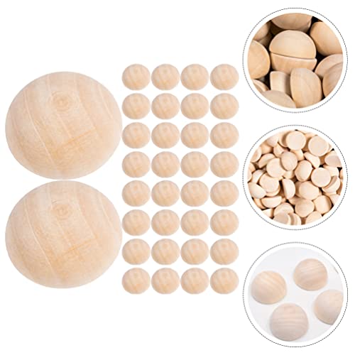 Milisten 200Pcs Half Round Wooden Beads Unfinished Wood Christmas Beads Half Beads Half Craft Balls Wood Half Balls Wooden Half Sphere Wooden Beads Milisten