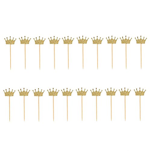 JANOU Gold Glitter Crown Cake Cupcake Topper for Wedding Party Decoration Pack 20pcs JANOU