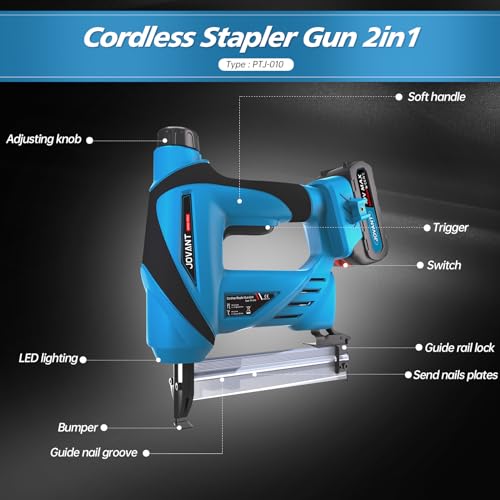 Electric Nail Gun Battery Nail Gun with 20V 2.0Ah Li-ion Battery, 2 in 1 Cordless Nail Gun with Staple Remover, 5/8 to 1-1/4 Inch Brad Nailers for jovant