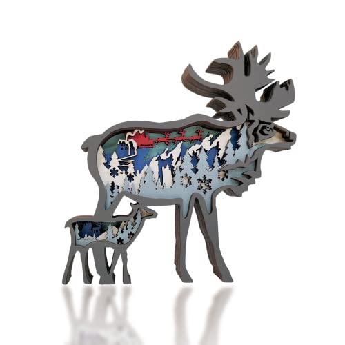 CmayAlgc 3D Wooden Reindeer Decor Forest Animal Crafts Statues Rustic Farm Wood Art Wall Sculpture Home Decoration Creative Gift for Office Farmhouse