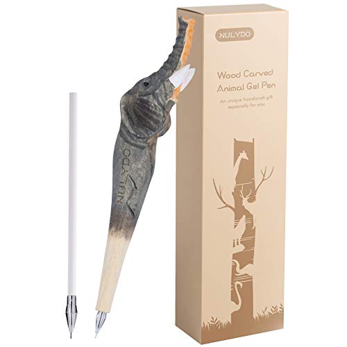 NULYDO 100% Handmade Wood Carved Animal Gel Pen | Elephant, Cute Stationary School Supply Office Supply, Fun Pen Novelty Writing Pen, Unique Gift Pen