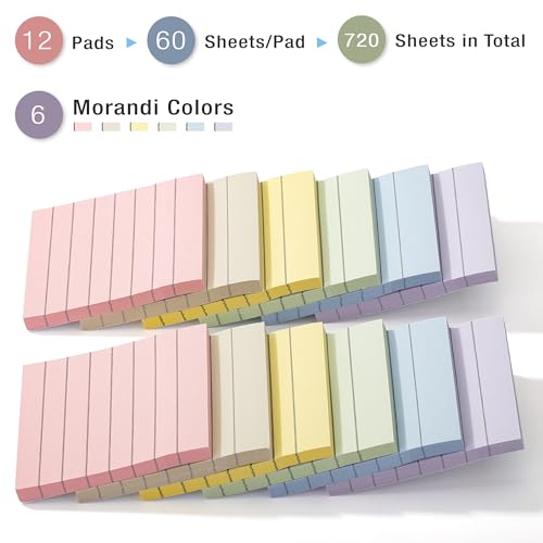 Mr. Pen- Lined Sticky Notes 3x3, 12 Pads, 720 Sheets in Total, Morandi Colors, Sticky Notes with Lines, Sticky Note Pads, Sticky Pads, Sticky Notes Mr. Pen