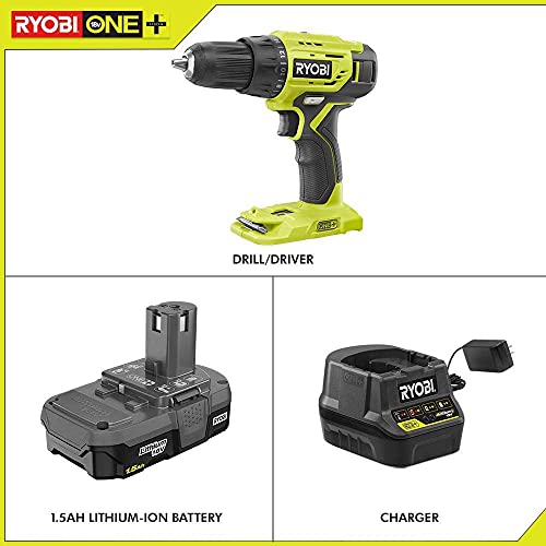 Ryobi P215K 18-Volt ONE+ Lithium-Ion Cordless 1/2 in. Drill/Driver Kit with (1) 1.5 Ah Battery and 18-Volt Charger Ryobi