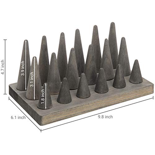 MyGift Vintage Gray Wood Ring Holder for Jewelry Tray, 18-Cone Organizer Peg Board Hand Ring Holder MyGift