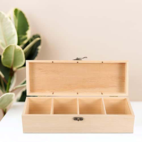 iplusmile Wooden Tea Bag Storage Box with Lid, 4 Compartments Tea Chest Organizer Box, Multipurpose Spice Packets Container for Living Rooms, iplusmile