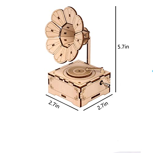 YII WMOC 3D Wooden Puzzle Music Box Phonograph Hand Crank Music Box Teaser Science and Education Education DIY Kits 3D Puzzles for Adults yii wmoc