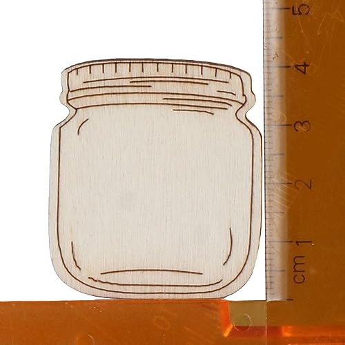 Uniquer 100Pcs Wooden Mason Jar Shape Cutouts Wooden Pieces Craft DIY,Log Color Home Decoration Art,Unfinished Wooden Crafts Uniquer