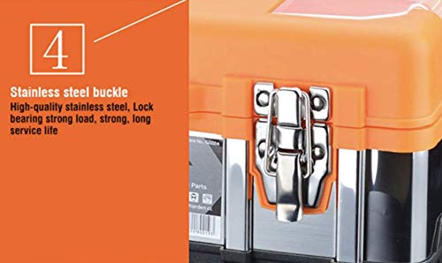 Edward Tool Stainless Steel Tool Box 16” - Small Metal Organizer Box with Removable Storage Tray - Ergo Handle - Secure Steel Latch - Quick Access Edward Tools