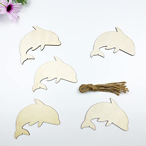20pcs Unfinished Dolphin Shaped Wood Cut Out Dolphin Wood DIY Crafts Cutouts Blank Wooden Dolphin Shaped Shaped Hanging Ornaments for Wedding JEKEJIAJIU
