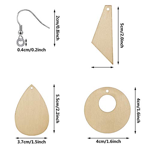 60 Pieces Unfinished Wooden Earrings Pendants Blank Teardrop and Tapered Cutout Pendants with 60 Pieces Earring Hooks and 60 Pieces Jump Rings for Hicarer