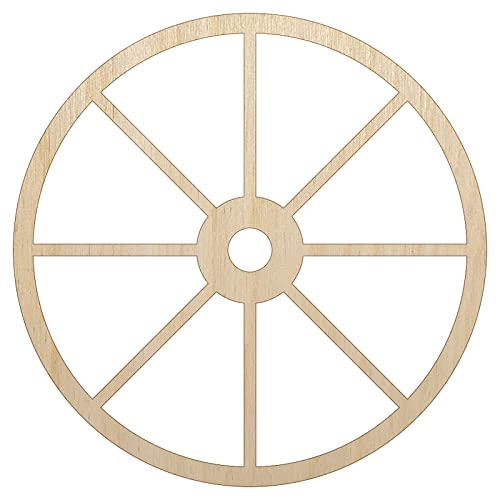 Wagon Wheel Solid Unfinished Wood Shape Piece Cutout for DIY Craft Projects - 1/4 Inch Thick - 4.70 Inch Size Sniggle Sloth