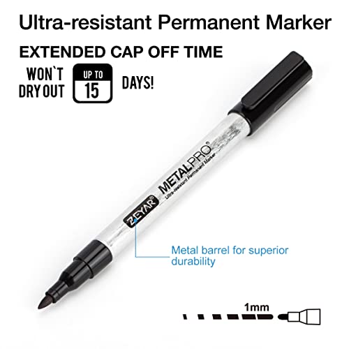 ZEYAR Permanent Marker Pens, Extra Fine Tip(1mm), Waterproof & Smear Proof ink, Aluminum Barrel, Quick Drying- Great on Plastic,Wood,Stone,Metal and ZEYAR