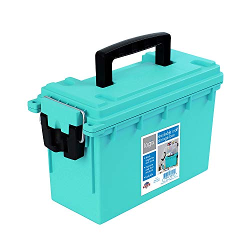 Logix 12533 Stackable Craft Storage Box with Handle, Locking Art Supply Box, Plastic Storage Containers with Lids, Craft Organizer Box, Teal Logix