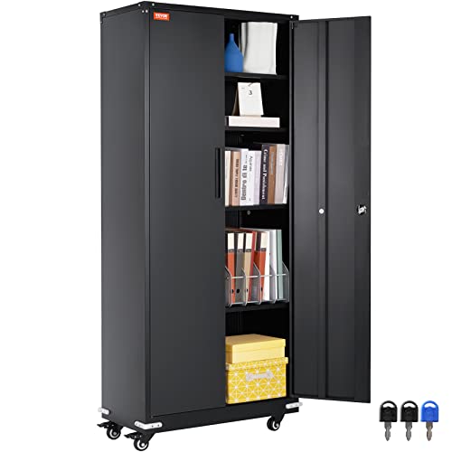 VEVOR Metal Storage Cabinet with Wheels, 75'' Locking Steel Storage Cabinet with 2 Magnetic Doors and 4 Adjustable Shelves for Office, Garage, Home VEVOR