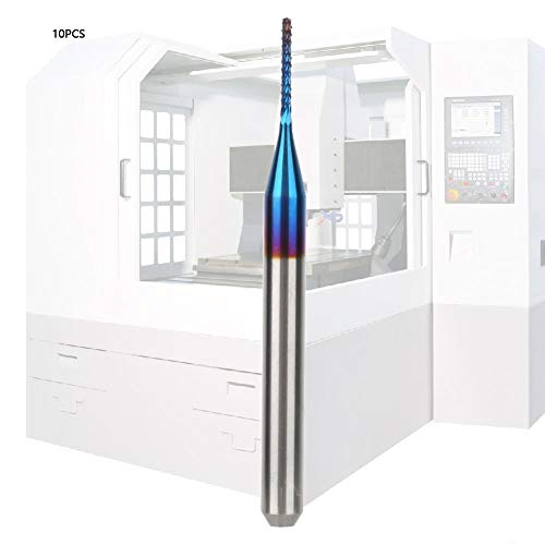 10pcs Tungsten Nose End Mill Blue Coated Spiral Router Bits Milling Machine Cutter Drill Bit CNC Rotary Burrs Set Tool(0.8mm) Wal front