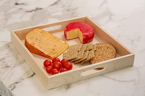 Wooden Living - Wood Tray/Wooden Trays | Square Serving Boxes with Handles - Unfinished & Small | for Montessori Materials, Crafts to Paint, Kids, Wooden Living