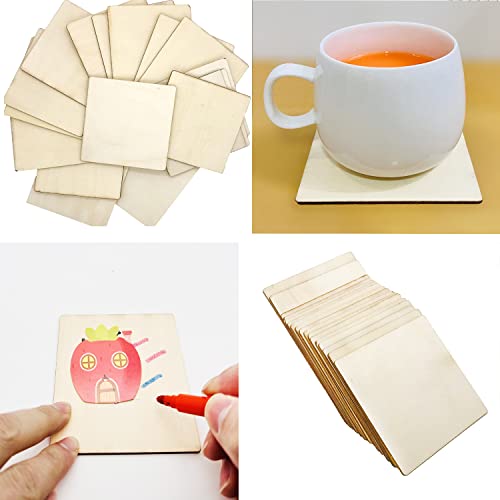 20 Pcs Unfinished Wood Pieces,4 x 4 Inch Blank Natural Slices Wood Square for DIY Crafts Painting, Scrabble Tiles, Coasters, Decoration MYYZMY
