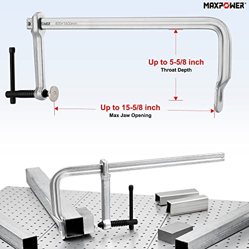 MAXPOWER Deep Throat F Clamp 15-5/8" x 5-5/8", Heavy Duty Bar Clamp for Welding, Pack of 4 MAXPOWER