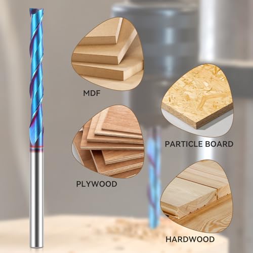 HQMaster Extra Long Spiral Router Bit 1/4 inch Shank Solid Carbide CNC Router Bit with Nano Blue Coating End Mill for Wood Cut Carving (1/4” x 1/4” x HQMaster