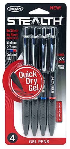 Cra-Z-Art Stealth Retractable 4ct Gel Pen Plastic Barrel Black, Blue and Red Ink Cra-Z-Art