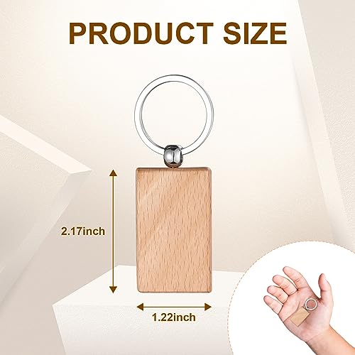 Voittozege 100 Pcs Wooden Keychain Blanks Wood Key Chain Bulk Rectangle Wooden Blank Keychains Unfinished Blanks Wood Keychains Blank Wooden Key Tag Voittozege