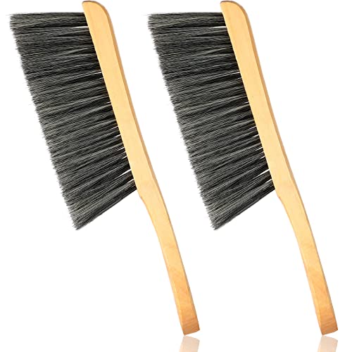 2 Pieces Wooden Bench Brushes Fireplace Brush Horse Hair Bench Brush Soft Bristles Long Wood Handle Dust Brush for Hearth Tidy Car Home Workshop Patelai