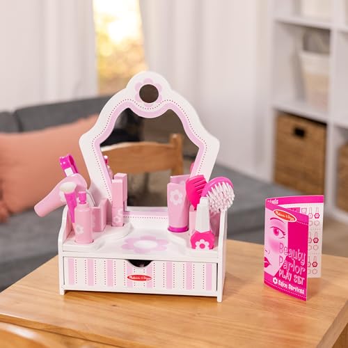 Melissa & Doug Wooden Beauty Salon Play Set With Accessories (18 pcs) - Pretend Hair Salon, Toddler Makeup Vanity, Fashion Role For Kids Ages 3+ Melissa & Doug