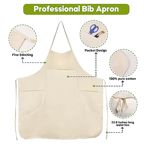 conda 100% Cotton Canvas Professional Bib Apron With 3 Pockets for Women Men Adults,Waterproof,Natural 31inch By 27inch conda