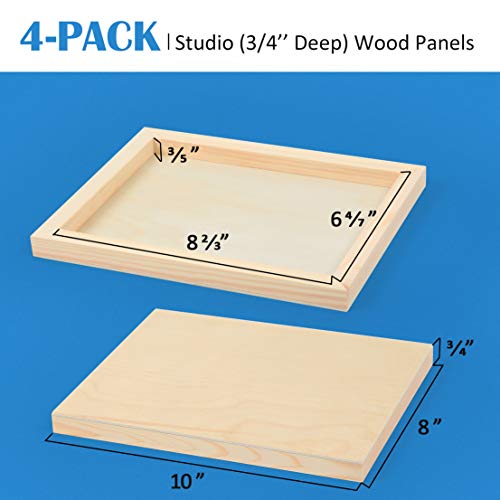Falling in Art Unfinished Birch Wood Canvas Panels Kit, Falling in Art 4 Pack of 8x10’’ Studio 3/4’’ Deep Cradle Boards for Pouring Art, Crafts, Falling in Art