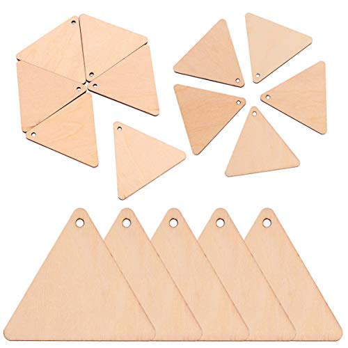 EXCEART 60pcs Wooden Cutouts Triangle Wood Cutout Unfinished Painting Wooden Pieces Slices with Hole Pendant for Crafts 60mm EXCEART