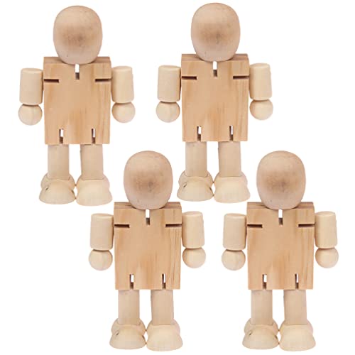 Kisangel 4pcs Wooden Robot Kids Wooden Toys Arts and Crafts for Unfinished Bodies Joint Figure Wooden Doll Adjustable Wooden Figure Paintable Wooden Kisangel