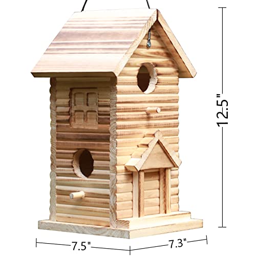 STARSWR Bird House,Outdoor Bird Houses for Outside Clearance,2 Hole Wooden BlueBirdHouse Finch Cardinals Hanging Birdhouse Nesting Box for Wild Bird STARSWR