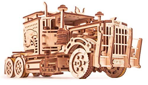 Wood Trick Big Rig Mechanical Toy Truck - 14x6″ - Powerful Rubber Band Motor - Realistic Semi Truck Wooden Model Kit for Adults and Kids - 3D Wooden Wood Trick